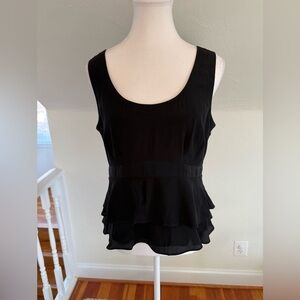Nanette Lepore Black Sleeveless Peplum Ruffle Silk Top Size 10